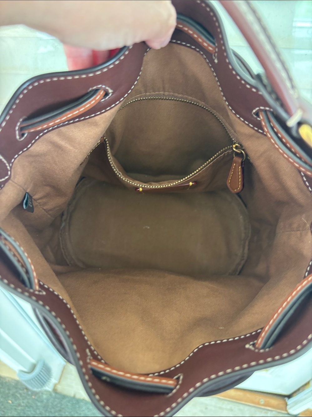 Coach Beige Canvas and Brown Leather Bucket Shoulder Bag w/crossbody strap - Picture 13 of 14